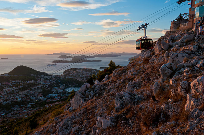 dubrovnik cable car at sunset
